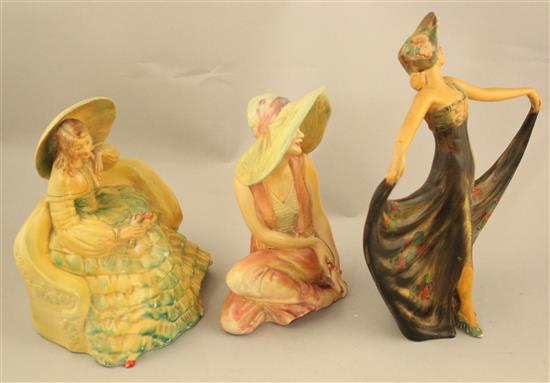 Three Wade Art Deco cellulose glazed figures of Pavlova, June and Romance, 1930s, 16.5 - 23cm